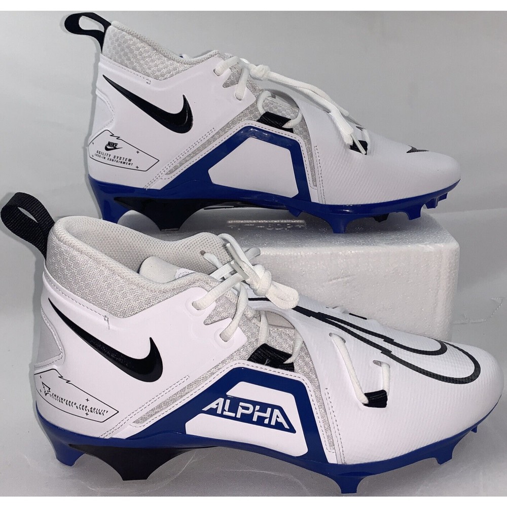 Nike Alpha Menace Pro 3 Football Cleats White/Black/Blue CT6649-101 Size 11.5
